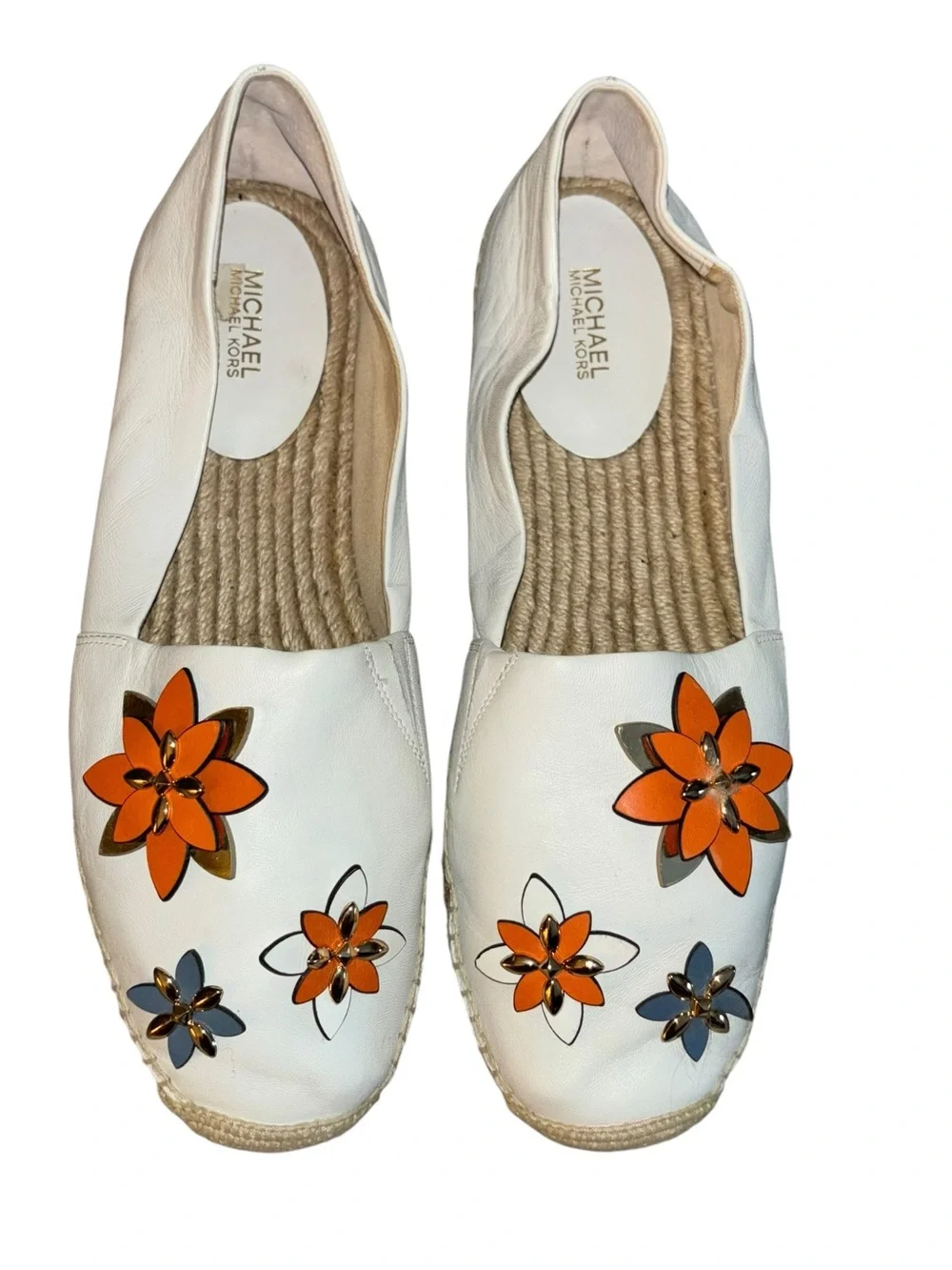 Michael Kors Heidi Leather Floral Espadrille Flats White 9.5